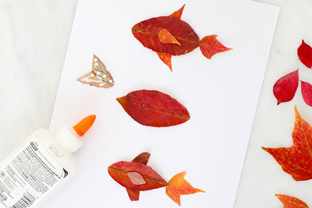 Gluing leaves together into fish