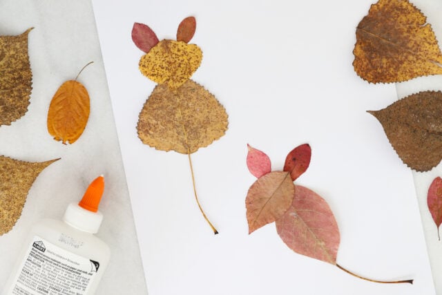 Gluing mouse leaf art together