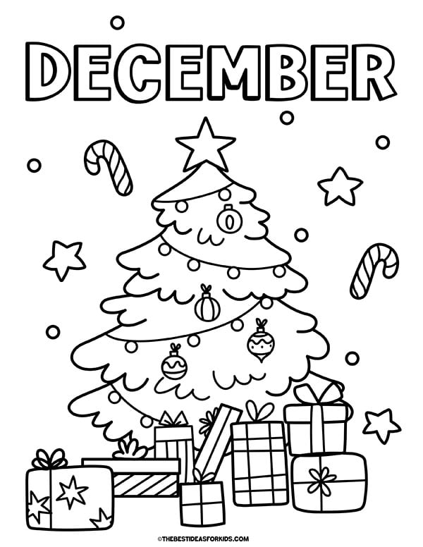 December Christmas Tree Coloring Page