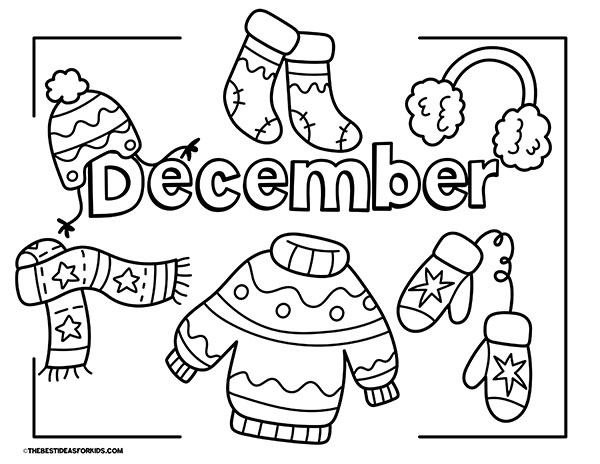 December Winter Clothes Coloring Page