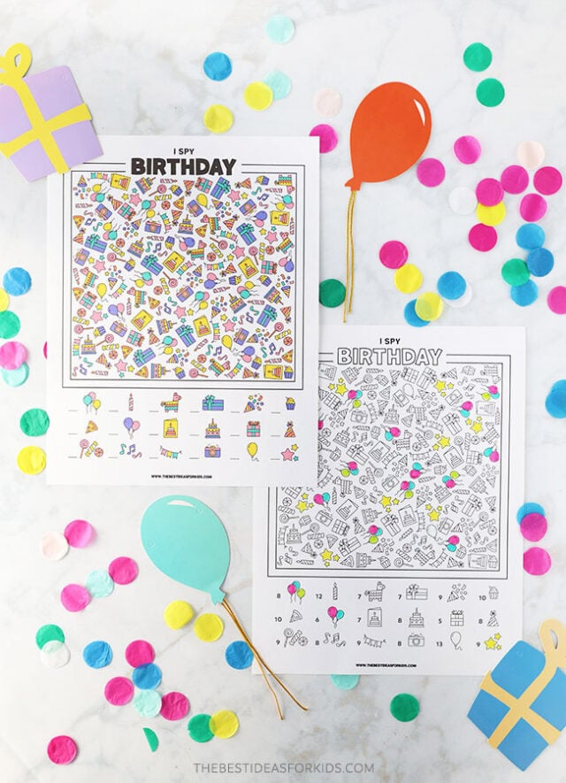 Birthday I spy sheets