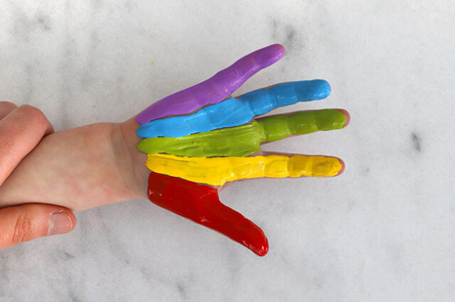 Hand painted in rainbow colors