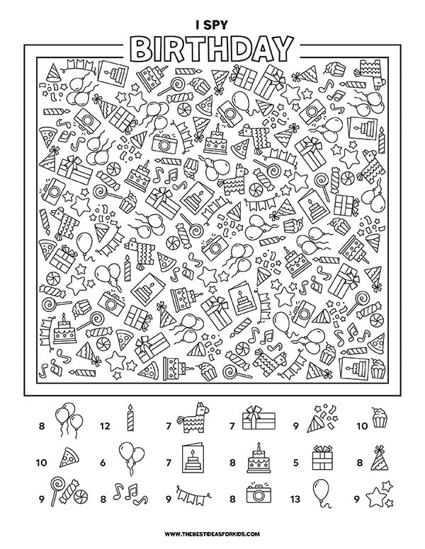 I Spy Birthday Free Printable for Kids