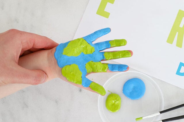 Hand painted with green and blue paint