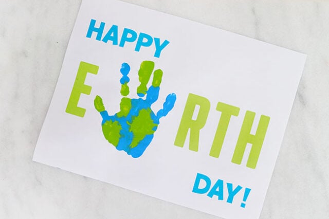 Handprint stamped on Earth Day paper