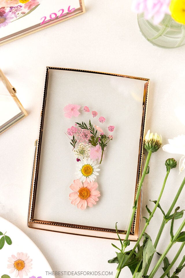 Footprint Keepsake with Pressed Flowers